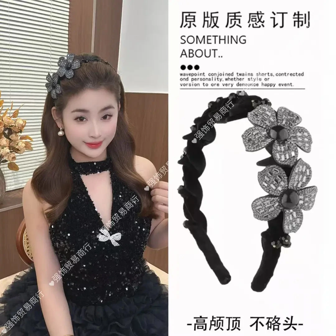 高级感手工丝绒立体花卉轻奢气质发箍花朵高颅顶发复古简约饰品