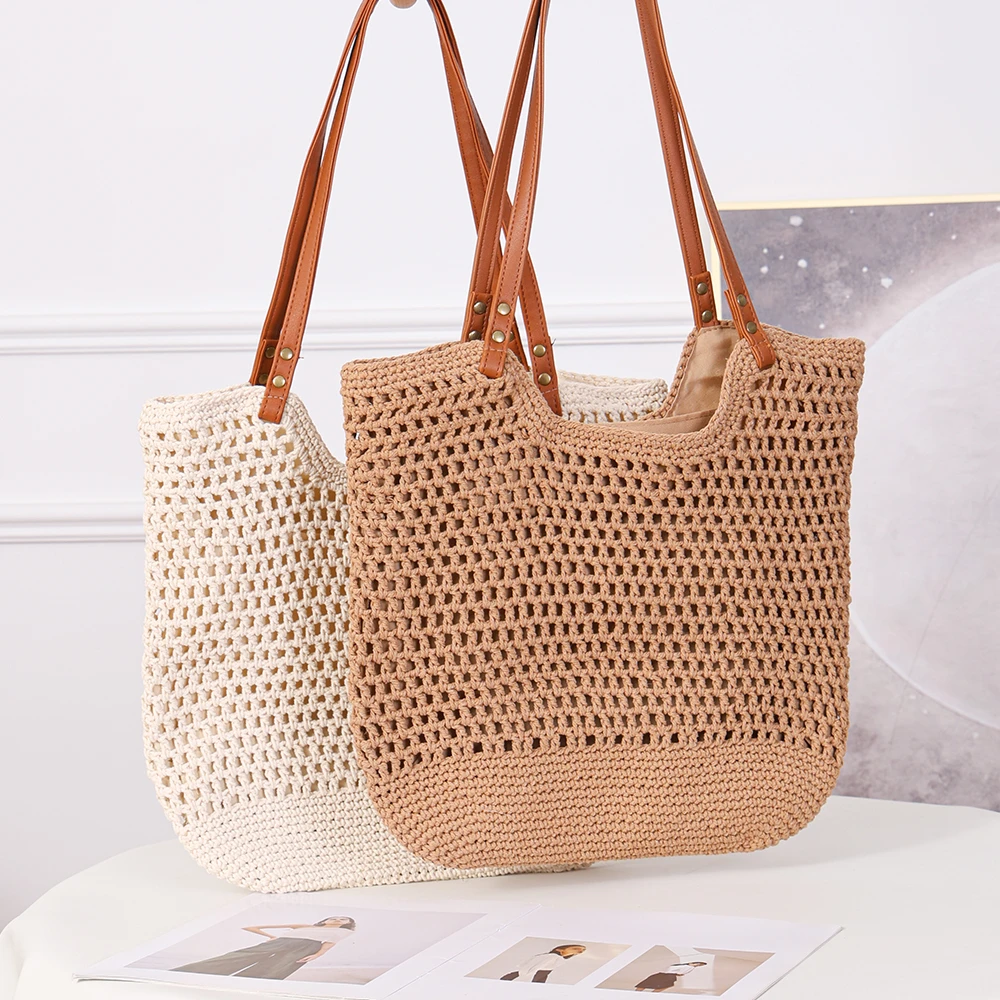 【舒若】春季潮流爆款旅游大容量便捷通勤镂空网纹草编单肩包