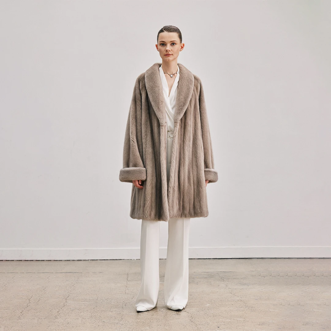 QIQIFUR 进口水貂皮草大衣女冬新款复古整貂气质时尚翻领貂皮外套