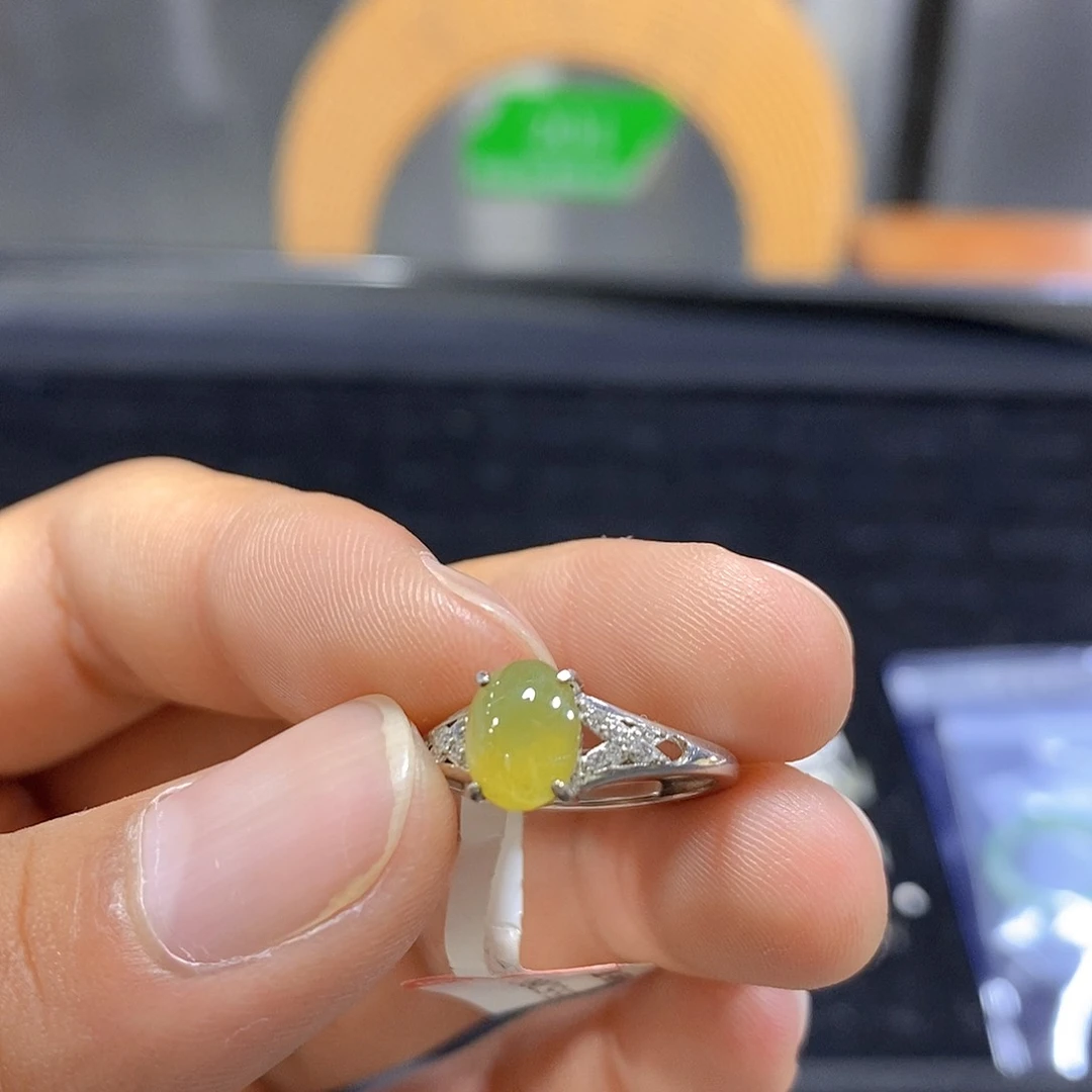 翡翠戒指银S925镶嵌13号