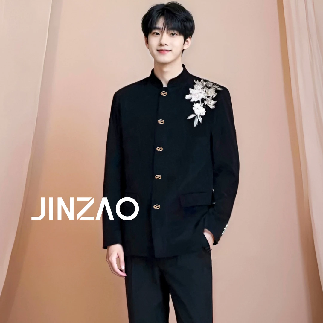 「繁花」刺绣新中式中山装男女同款灯芯绒牡丹蝴蝶刺绣金属扣情侣装