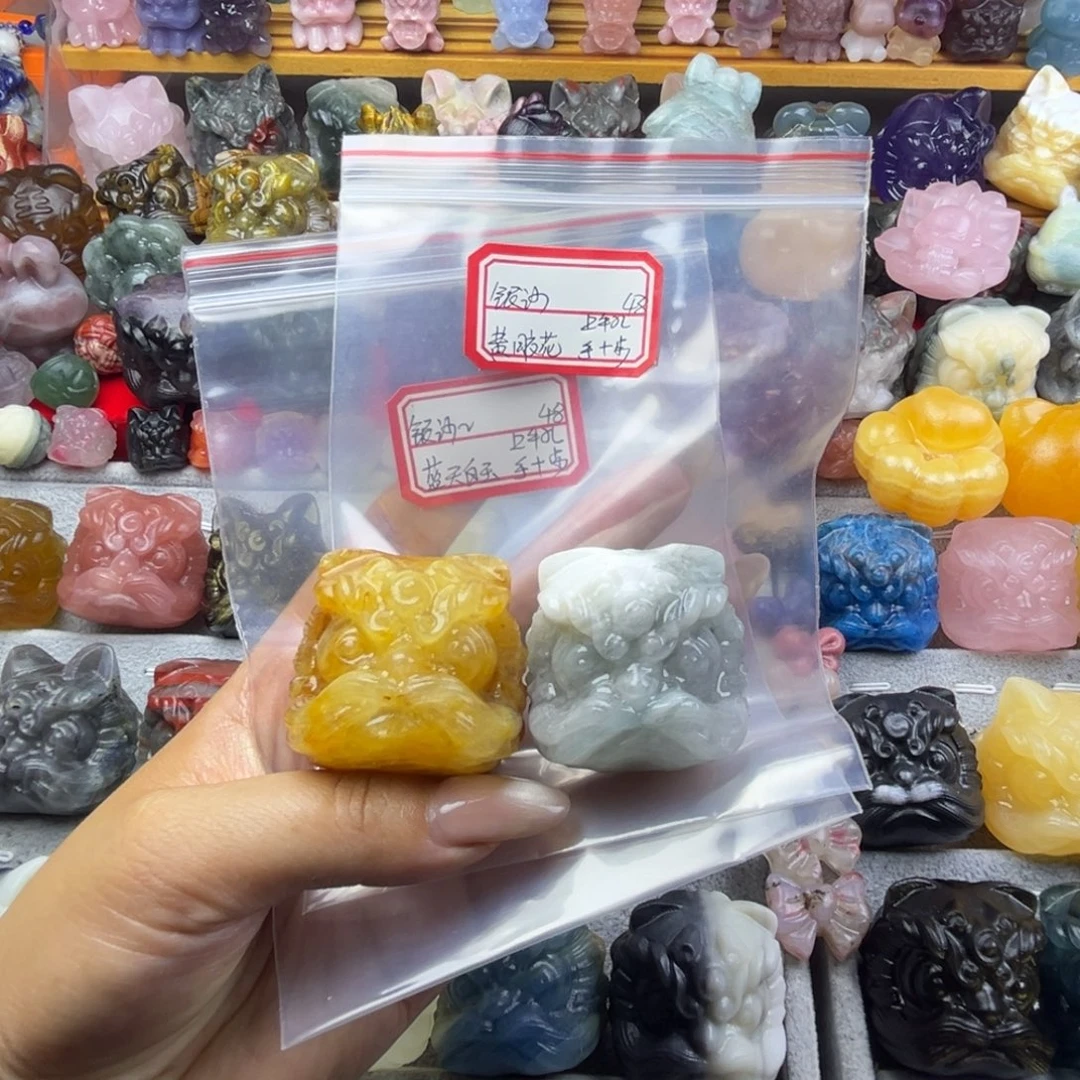 银***厂大理石磁石醒狮手把件