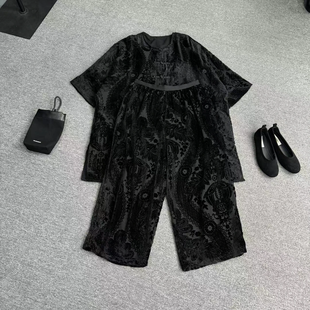 瑶睿安220斤 原创设计小众休闲套装黑色两件套宽松高级感套装 934