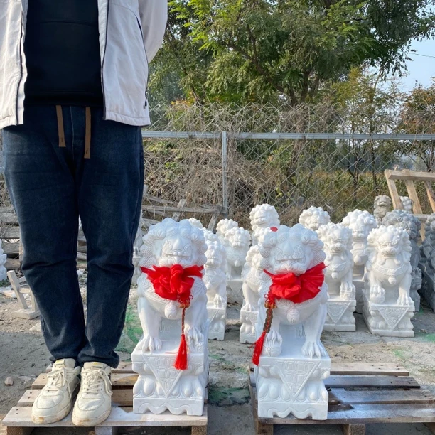 汉白玉石狮子一对看门青石大门口大型花岗岩石头石雕狮子摆件