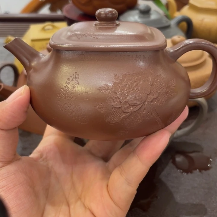仅***次茶壶紫砂乾坤壶手工刻绘