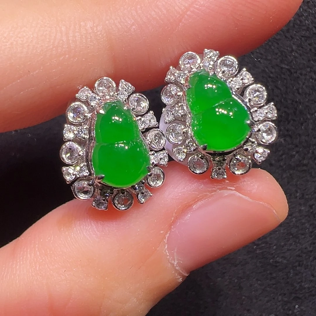 翡翠18K金镶嵌耳饰耳包