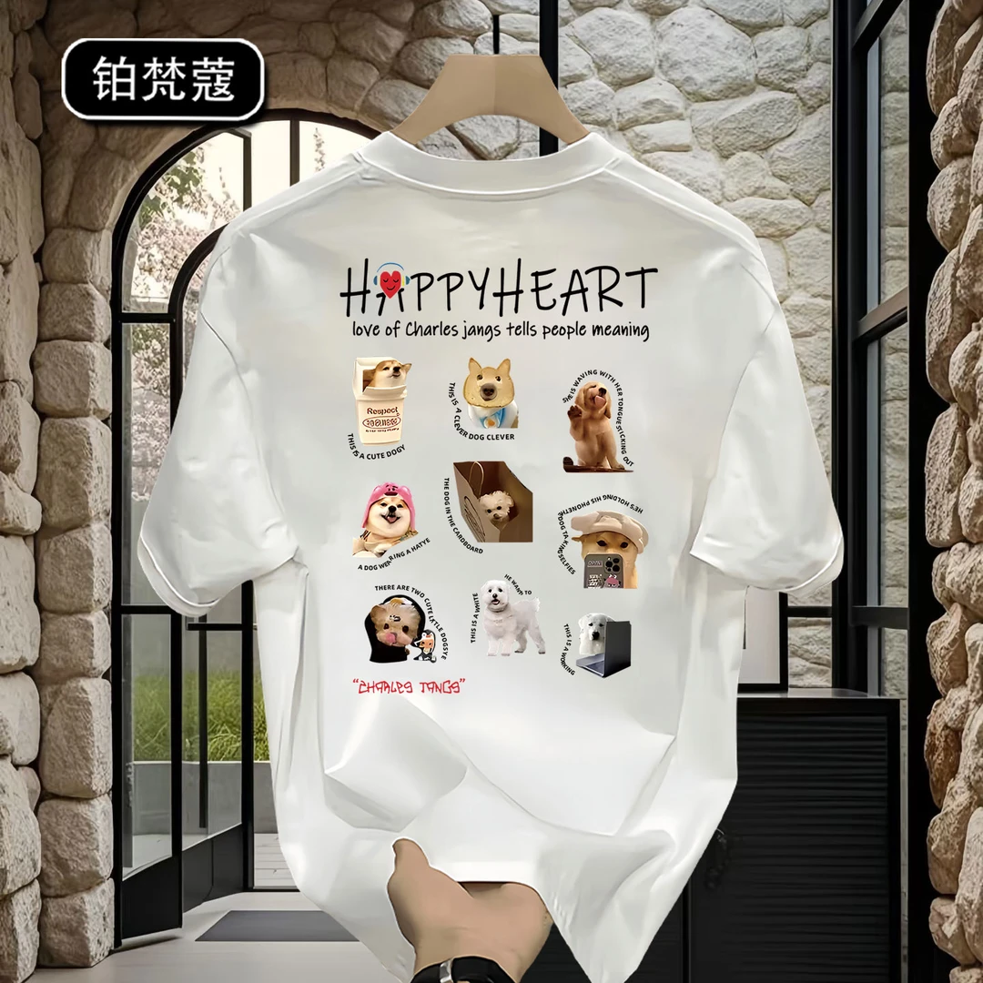 铂梵蔻夏季男士圆领痞帅宽松美式潮休闲大码T恤上衣纯棉印花短袖