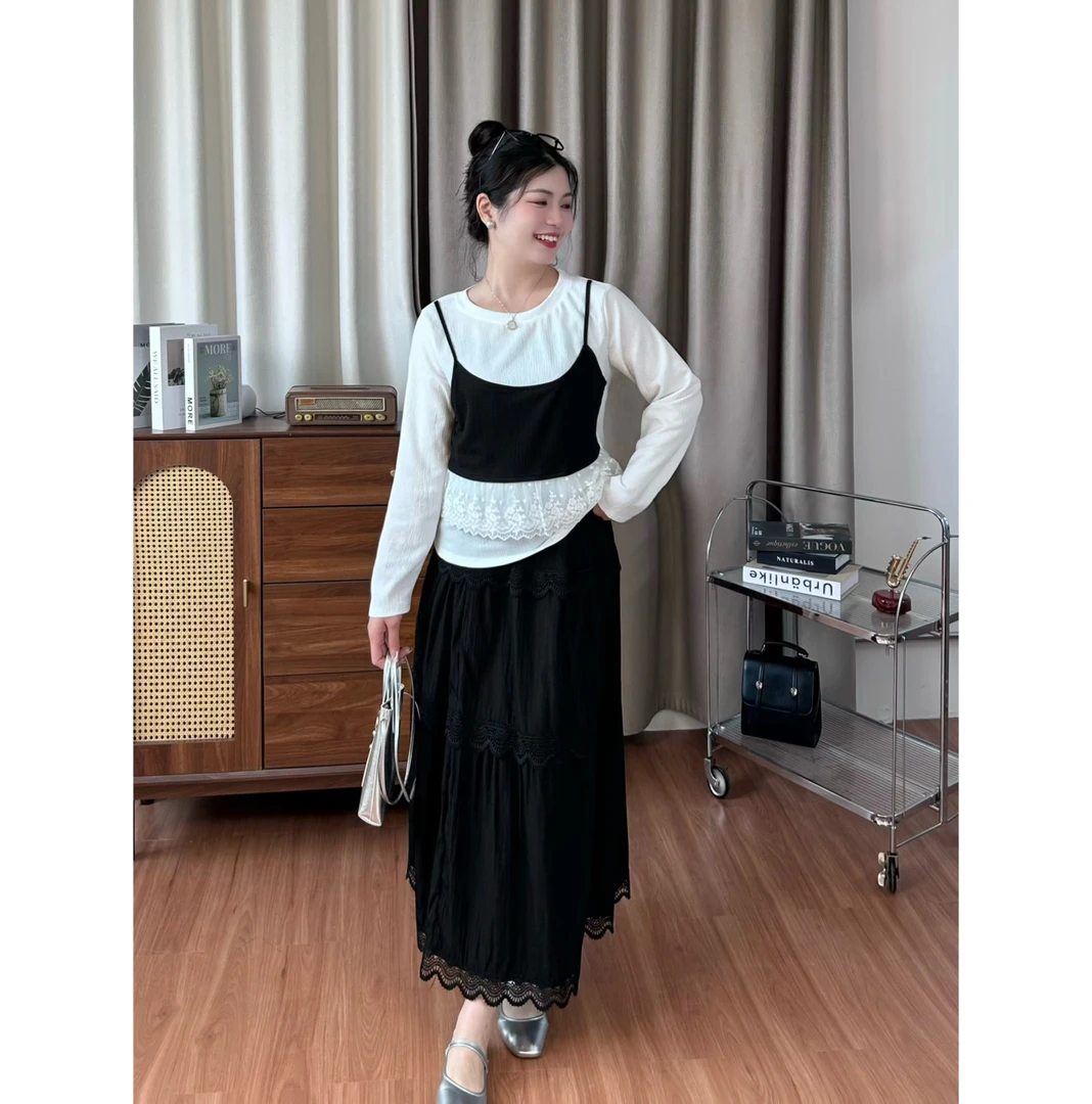 【XIAXIA】圆领拼接蕾丝花边吊带背心假两件-JX0018#