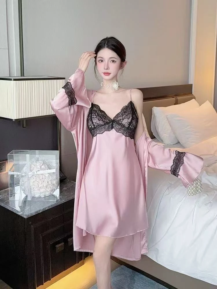 （唯6）2025新款夏季冰丝性感绑纯欲蕾丝吊带家居服睡裙吊带睡裙