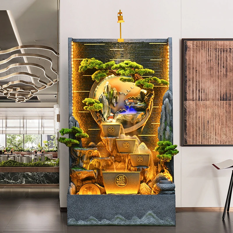 水幕墙假山流水屏风隔断公司酒店会所民宿鱼池造景装饰开业9055
