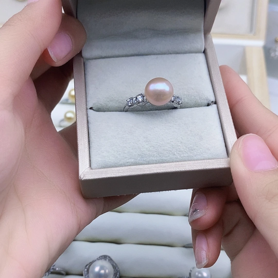 心***猫银S925镶嵌戒指淡水珍珠