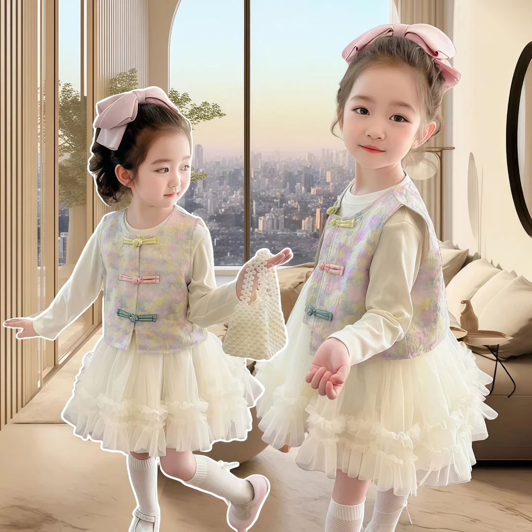女洋气套装儿童衣服春装2025新款公主裙子女宝宝女童春秋季连衣裙