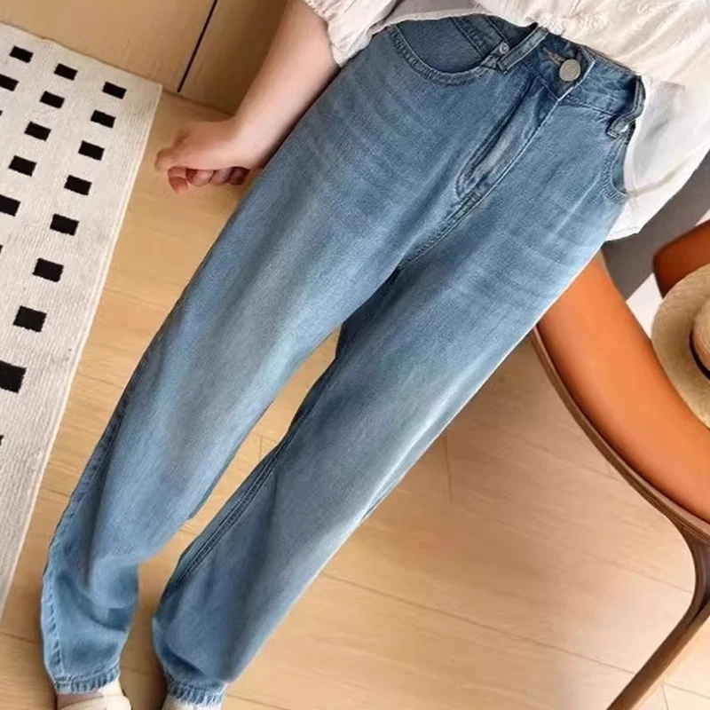 凉感天丝莱赛尔阔腿直筒牛仔裤女2025年新款夏季薄款女士垂感裤子