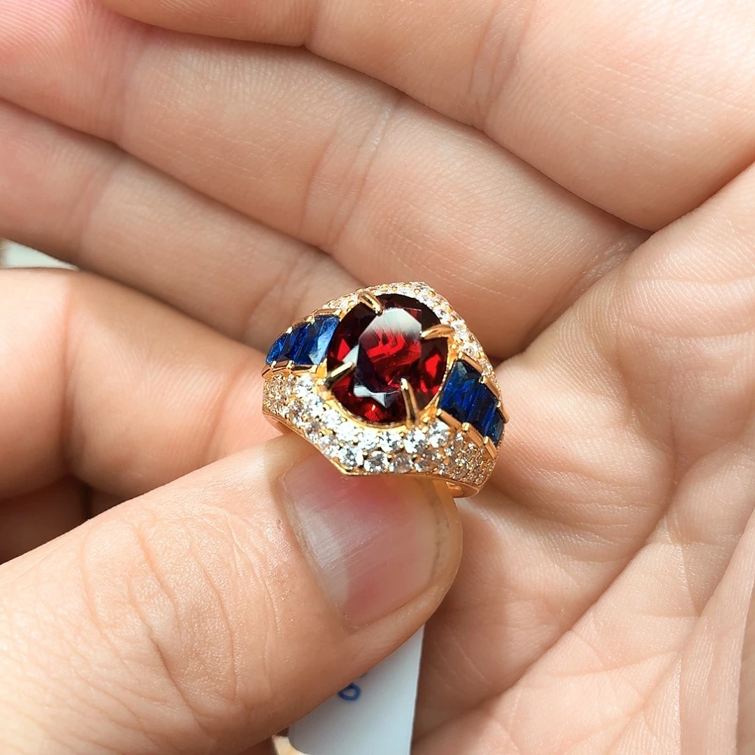 戒指石榴石银S925镶嵌