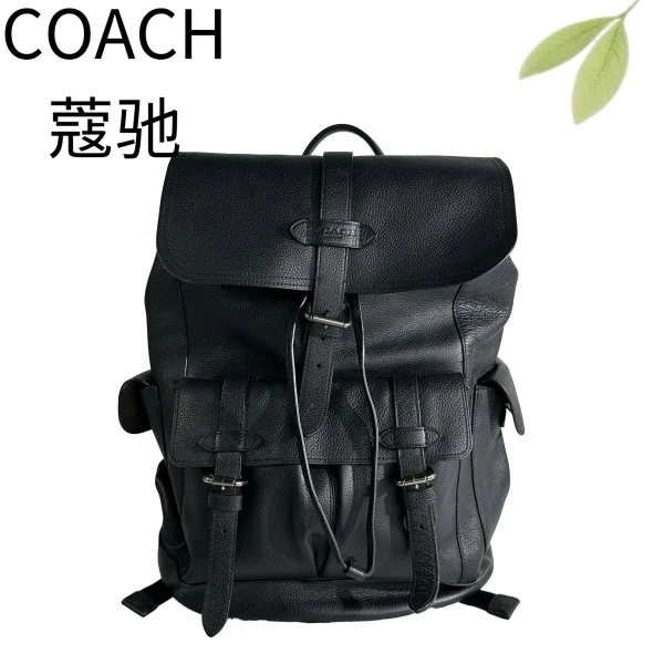 95新 COACH/蔻驰 黑色全皮双肩包G25904948底长31X33