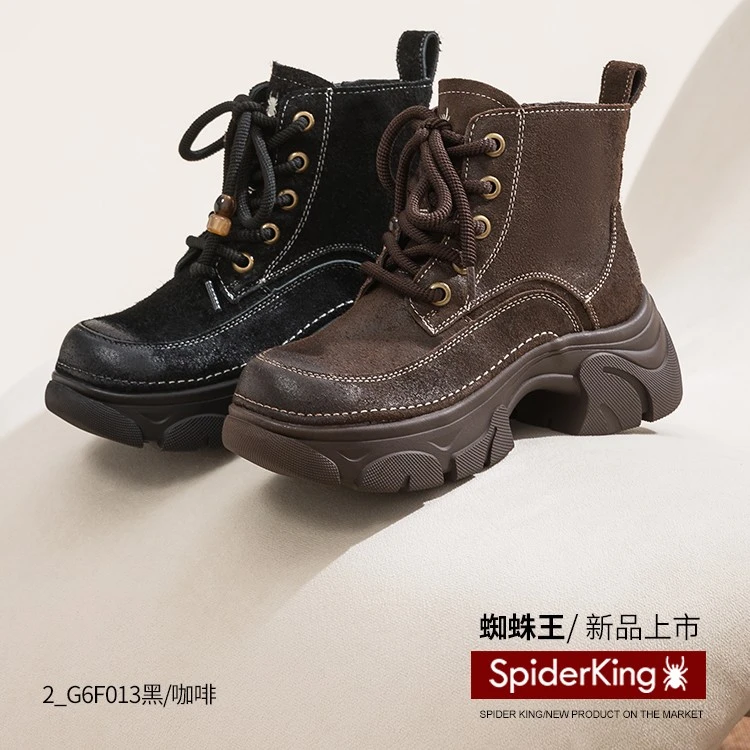 蜘蛛王新款休闲都市牛皮马丁靴