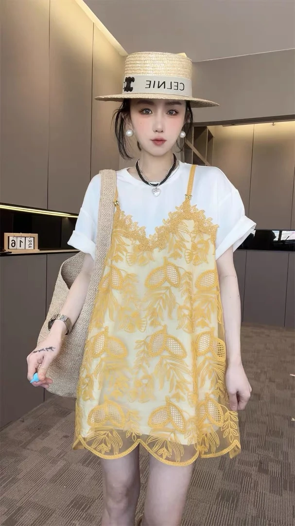 Cherryjar【 251331】气质针织宽松中长款圆领韩版甜美设计感连衣裙