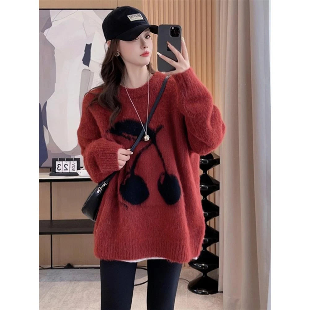 孕妇冬装红色中长款毛衣秋冬季2024新款外穿宽松慵懒风高级感上衣