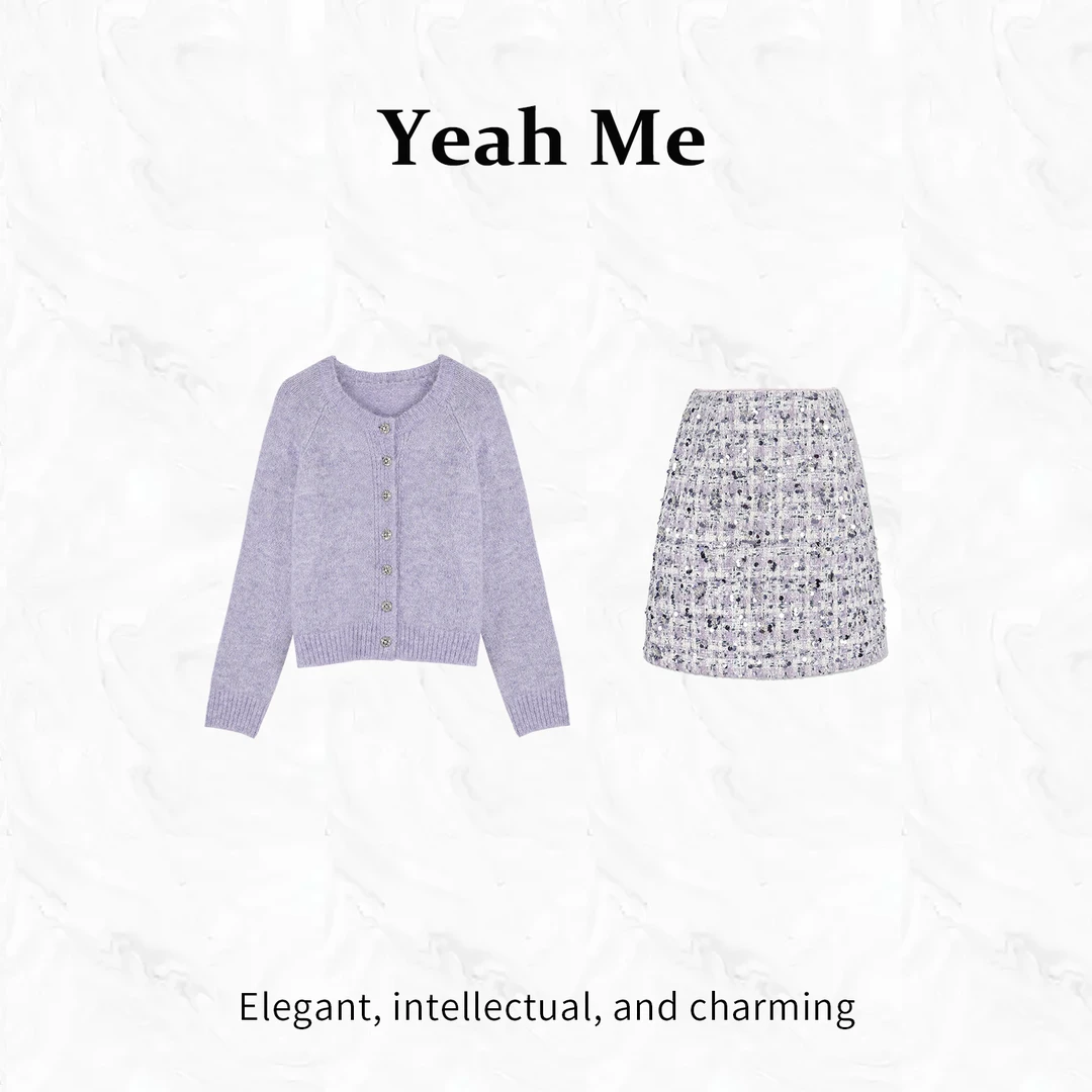Yeah Me/也觅【紫芋缤纷】秋季新款短裙套装紫色甜美高级感半身裙女