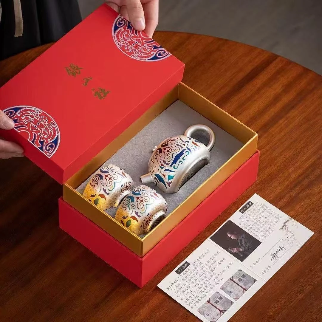 银山社-郑丽卿唐卡饕餮敦煌鎏银中式家用西施壶一壶两杯套组@651