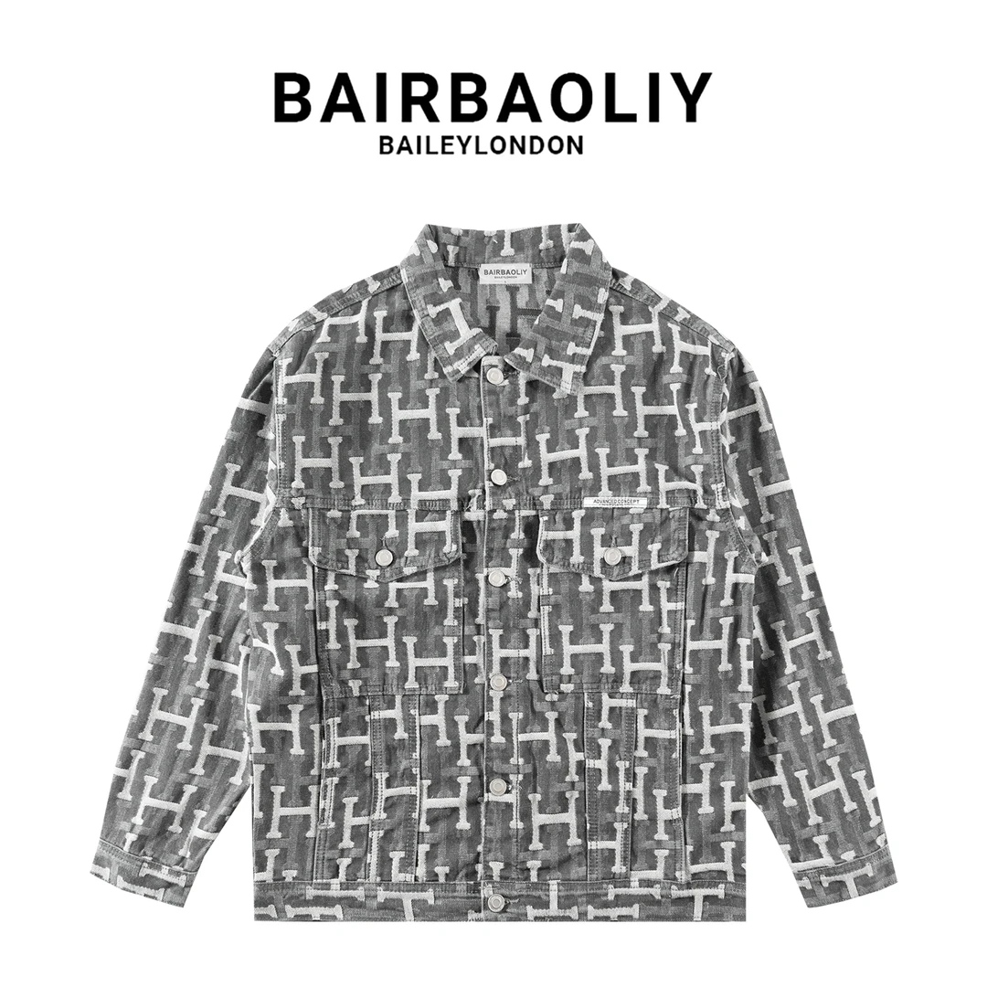 BAIRBAOLIY时尚高端提花夹克男士2025新款复古百搭休闲牛仔外套潮