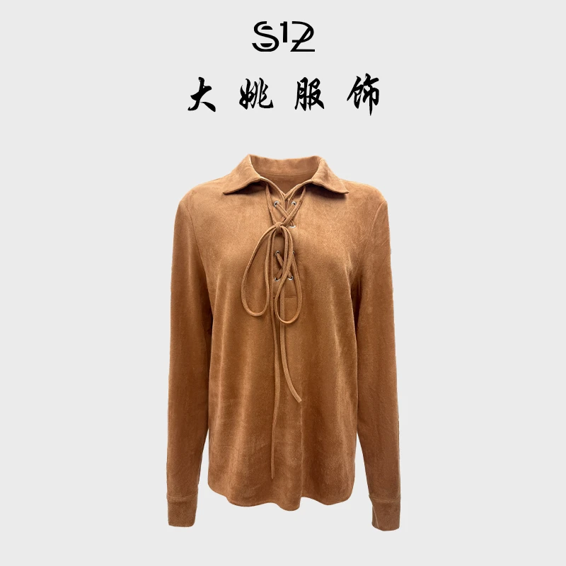 「DAYAO」25s秋冬polo衬衫女宽松型外套翻领单排系带WYA258118