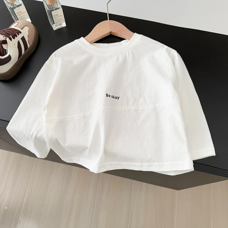 现货【纯棉】儿童打底衫春秋新款男童百搭纯色字母长袖打底AS731