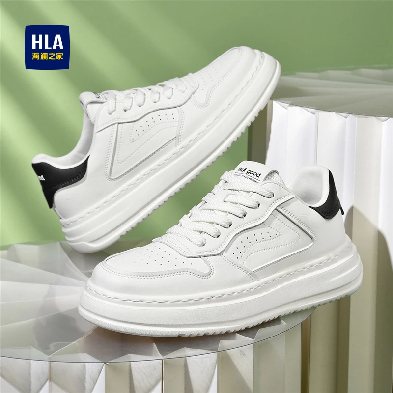HLA/海澜之家鞋子男款2025夏季透气时尚休闲鞋厚底百搭板鞋小白鞋
