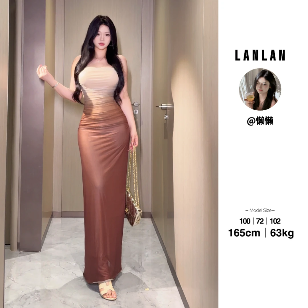 Lanlan-【清透午光】性感辣妹渐变色高级感吊带连衣裙显瘦长裙