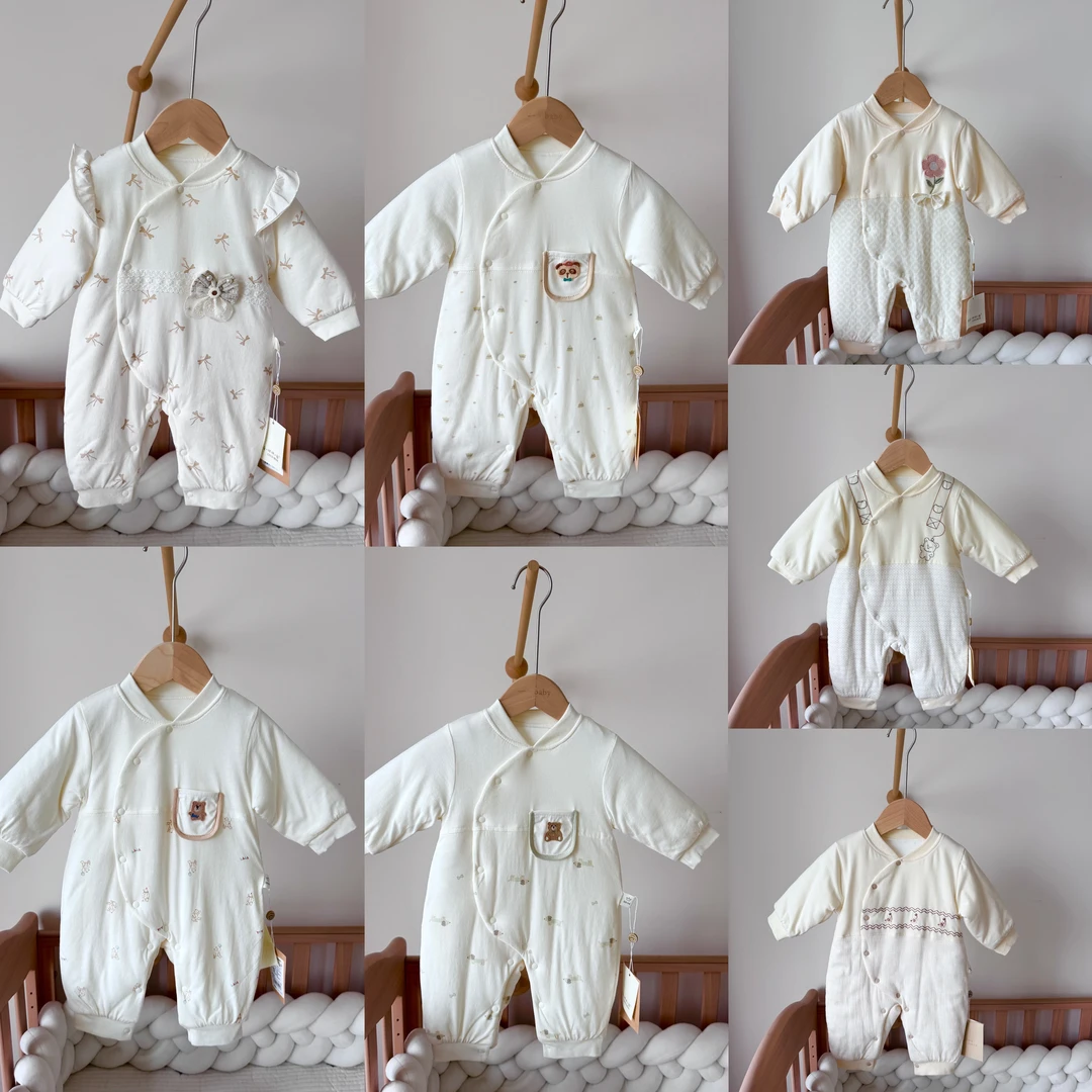 新生婴儿冬装棉服围嘴连体衣 男女宝宝秋冬夹棉加厚保暖和尚服