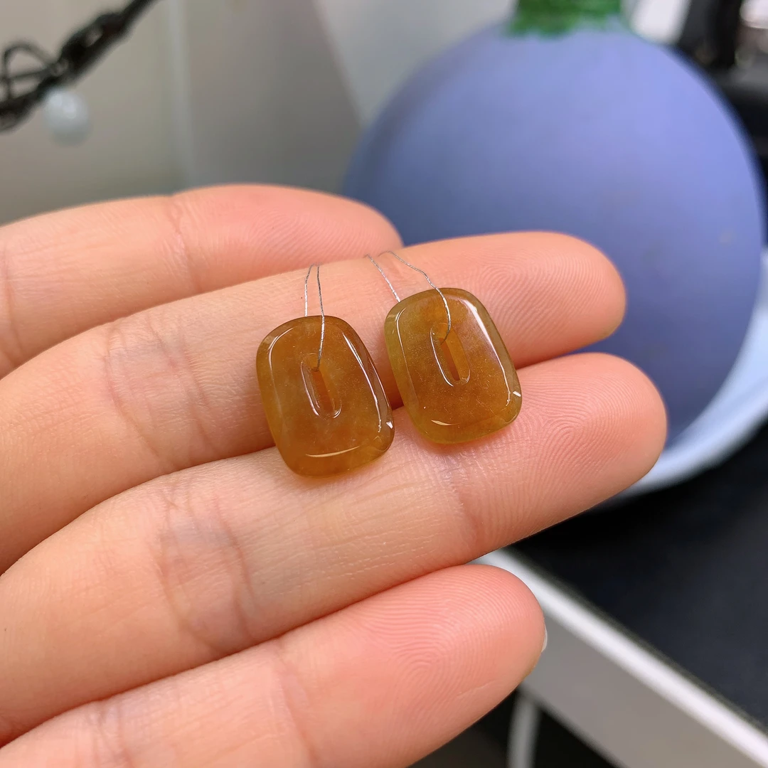 缅甸天然翡翠A货冰红翡方糖一对A155#