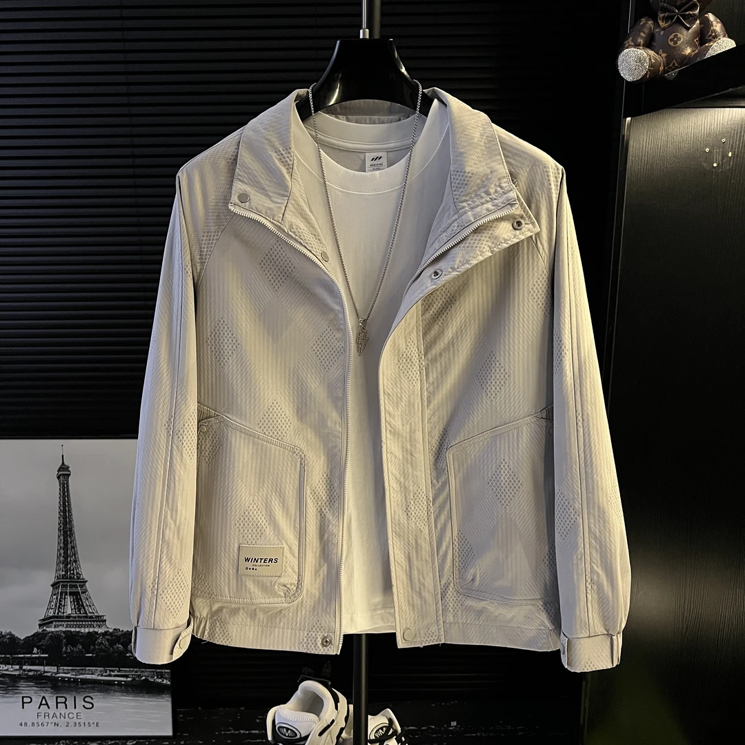 [潇潇]-2025新款男士纯色立领休闲简约潮牌夹克帅气百搭外套