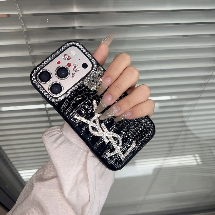 经典鳄鱼纹皮质立体亚克力面手机壳17promax适用16/15/14/13