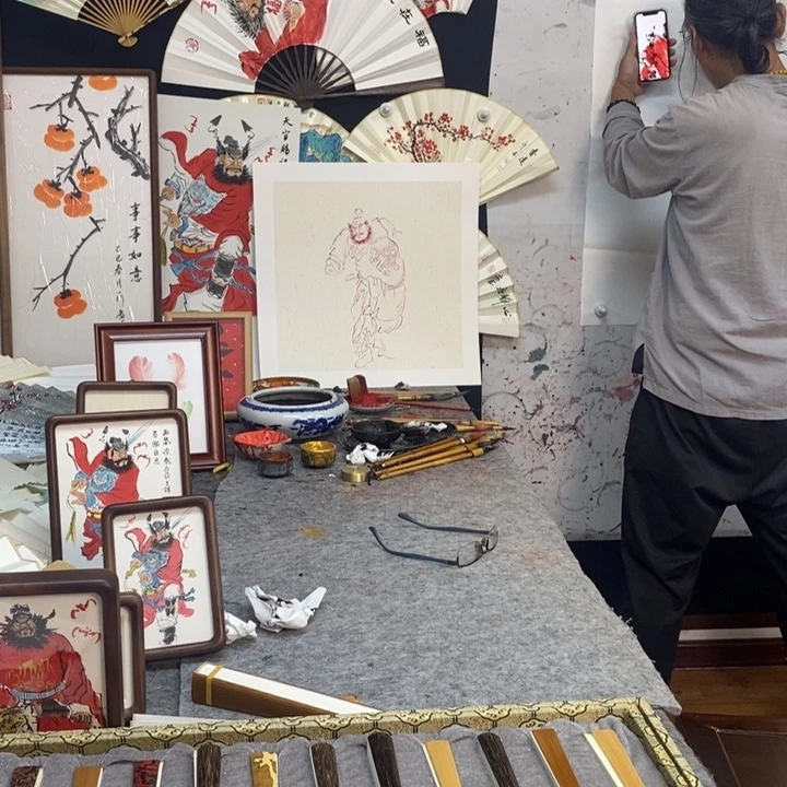 ****刀国画扇面书法作品张老师