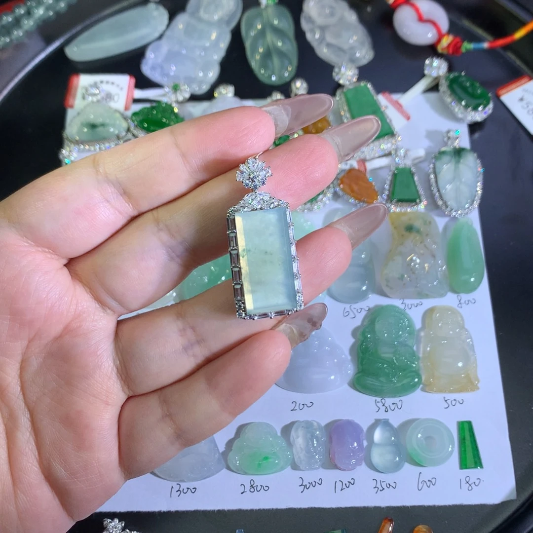 翡翠裸石银S925镶嵌冰无事牌