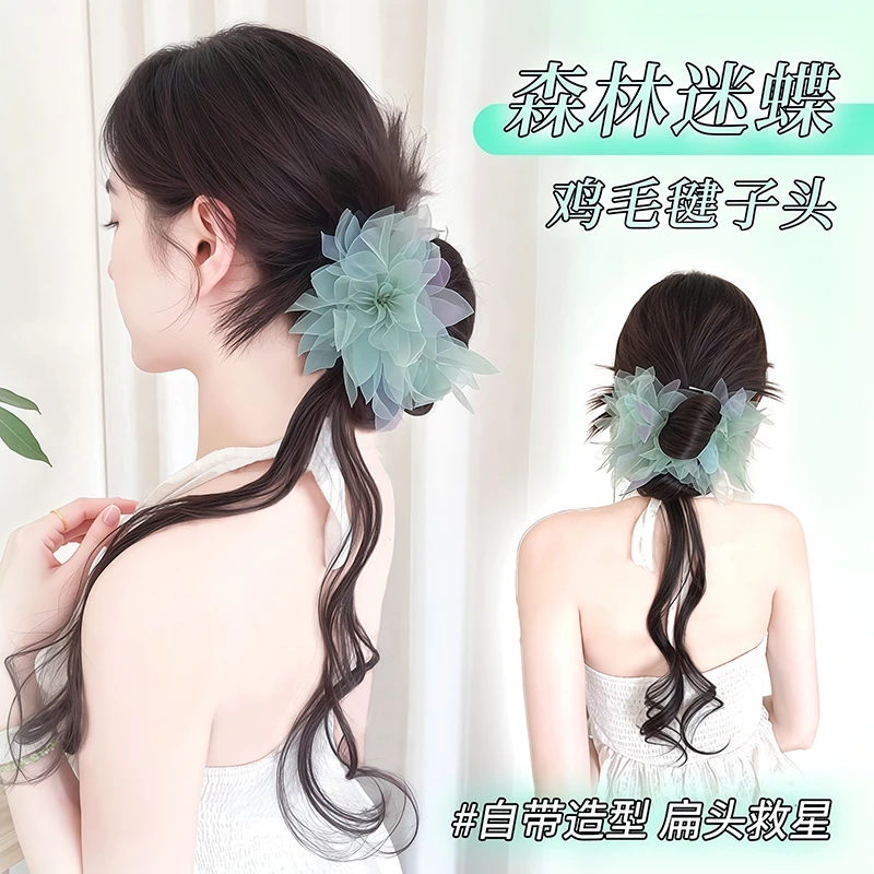 【森林迷蝶】丸子头假发发圈女抓夹龙须花苞头自然蓬松懒人盘发神器
