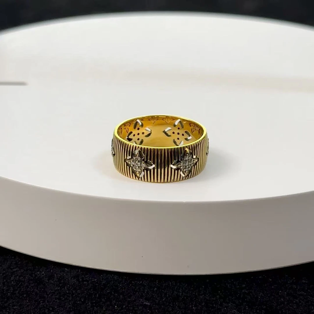 【足金999镂空四叶草戒指】黑金戒指#精品硬金工艺#气质时尚简约