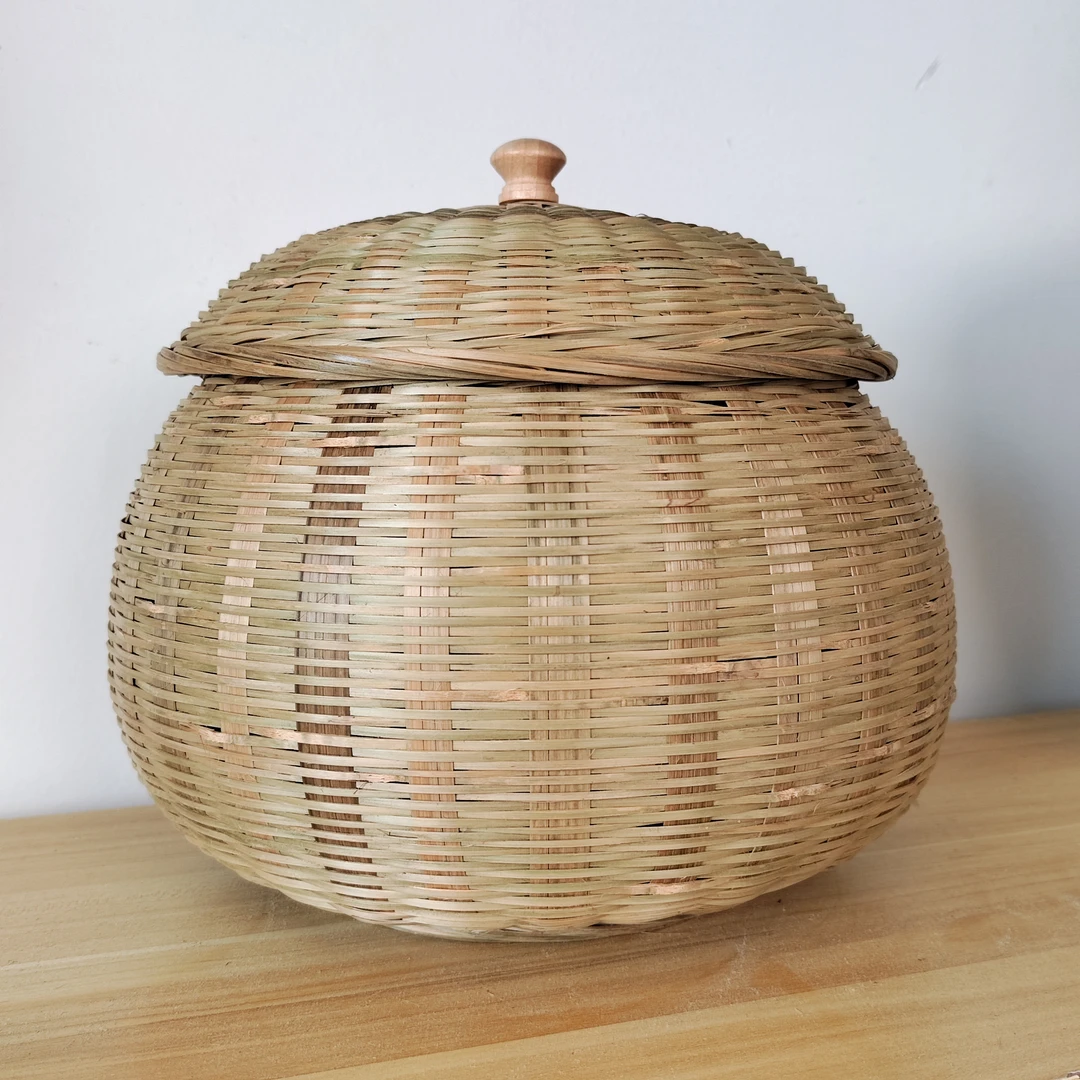 【大号茶叶罐】竹编制品茶叶罐南瓜篮家用零食鸡蛋收纳筐带盖子创意