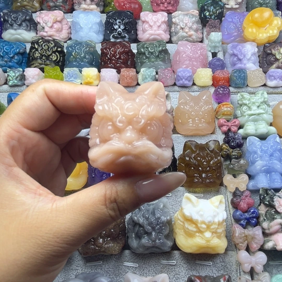 大理石磁石醒狮手把件