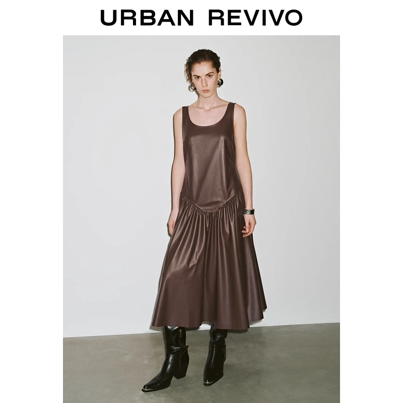 UR2025秋季新款女装流光风拼接设计无袖连衣裙UWU750009