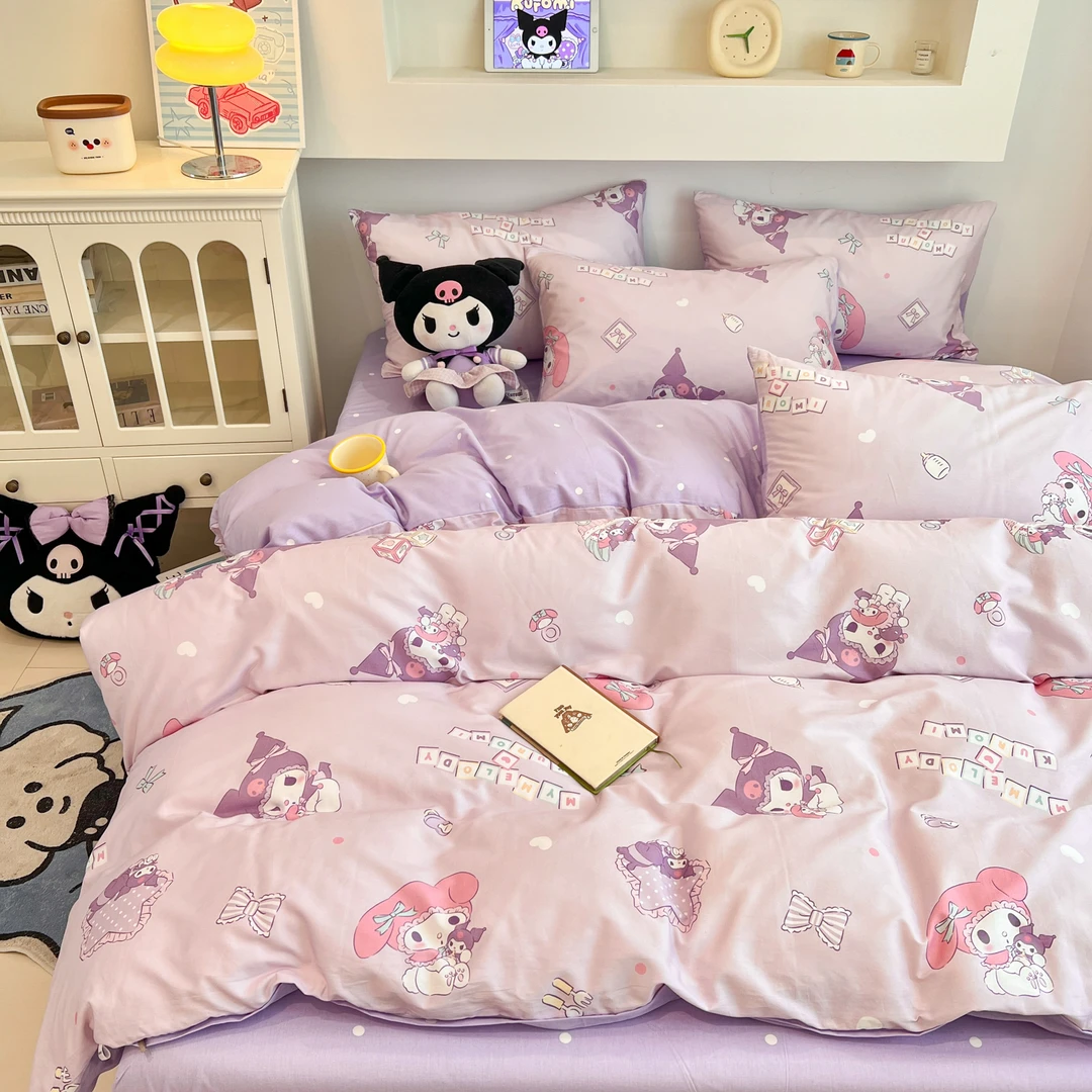 100%纯棉库洛米三件套全棉春秋公主风学生宿舍女孩被套床上四件套