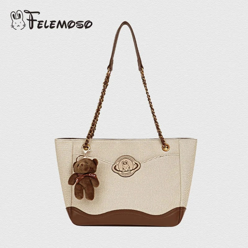 【工厂直销】FELEMOSO-秋冬时尚新款拼色印花单肩托特包
