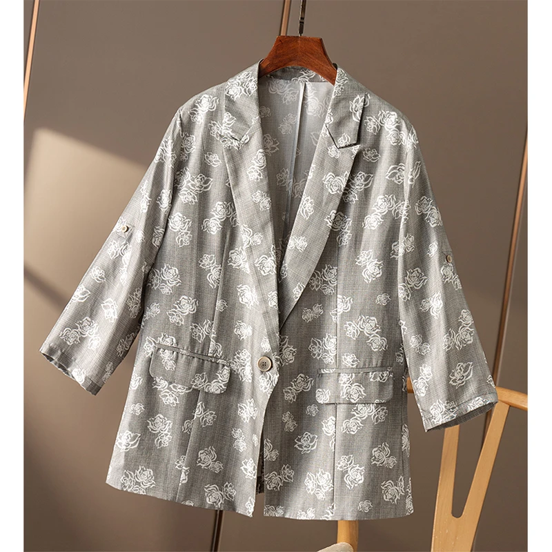 真奢货！意D利篙阶玫瑰印花真丝斜纹绸西装外套春天家女30B5