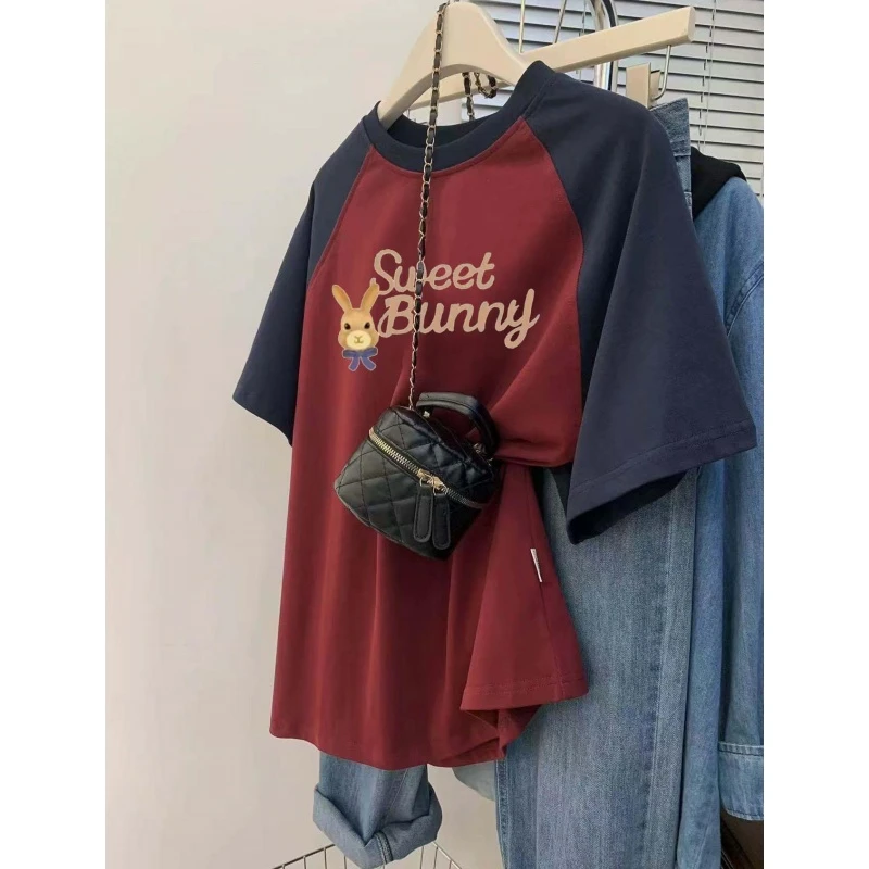 插肩袖时尚大码纯棉短袖t恤女夏季新款2025中长款大码半袖上衣女