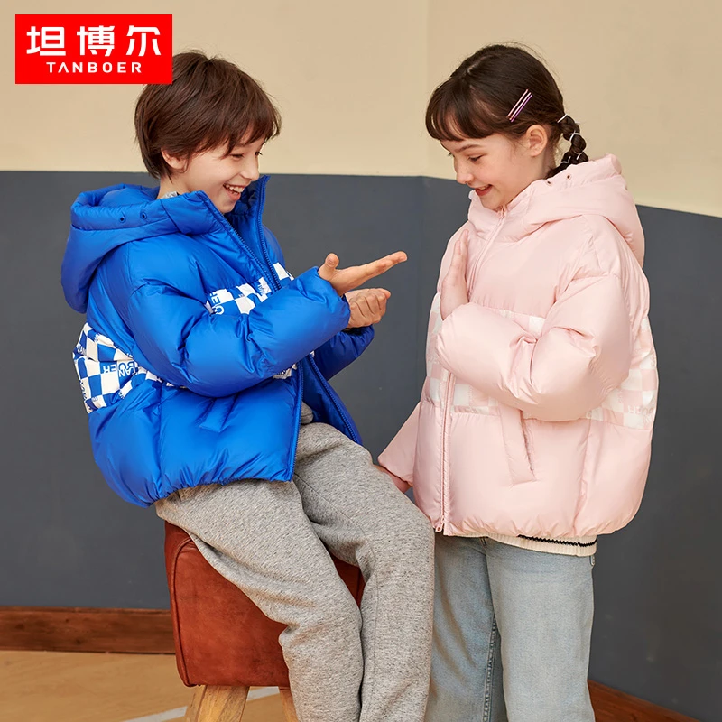 清仓捡漏款 坦博尔男女童羽绒服棋盘格秋冬泡芙连帽保暖外套6311