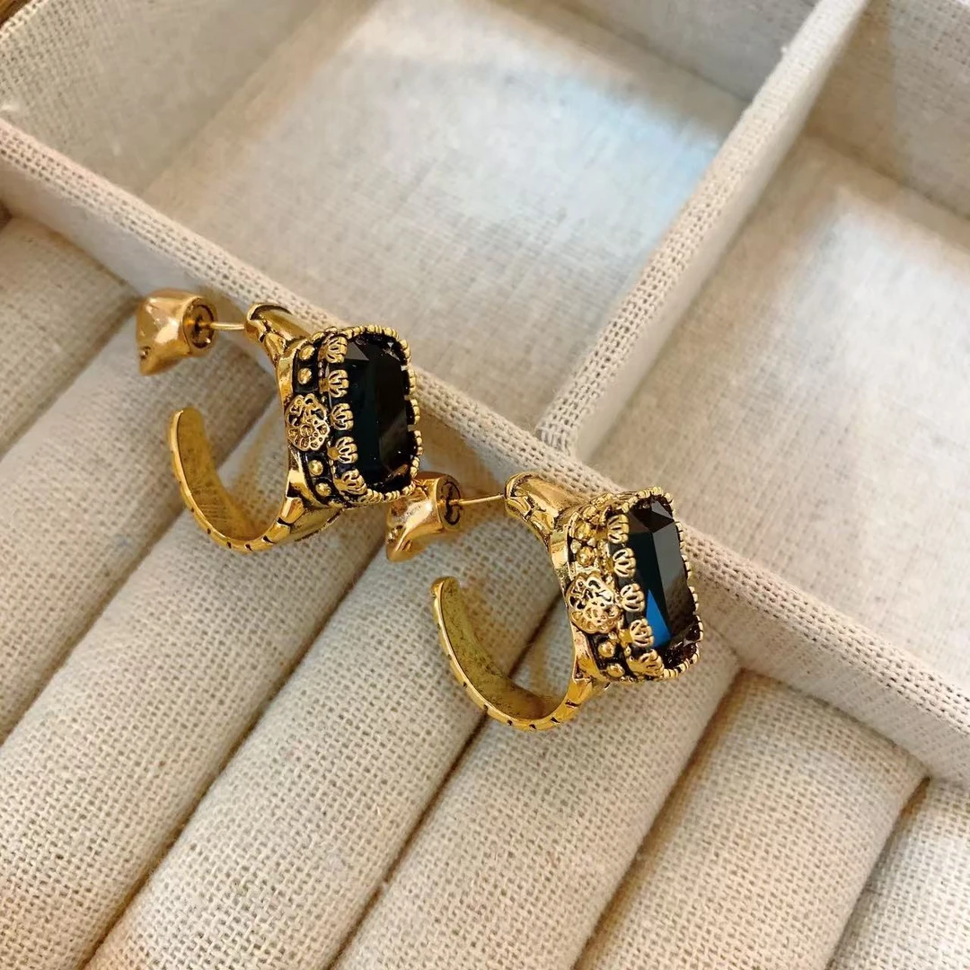 铜合金耳饰 【595】欧美夸张复古风中古耳环女轻奢小众名媛气质耳钉