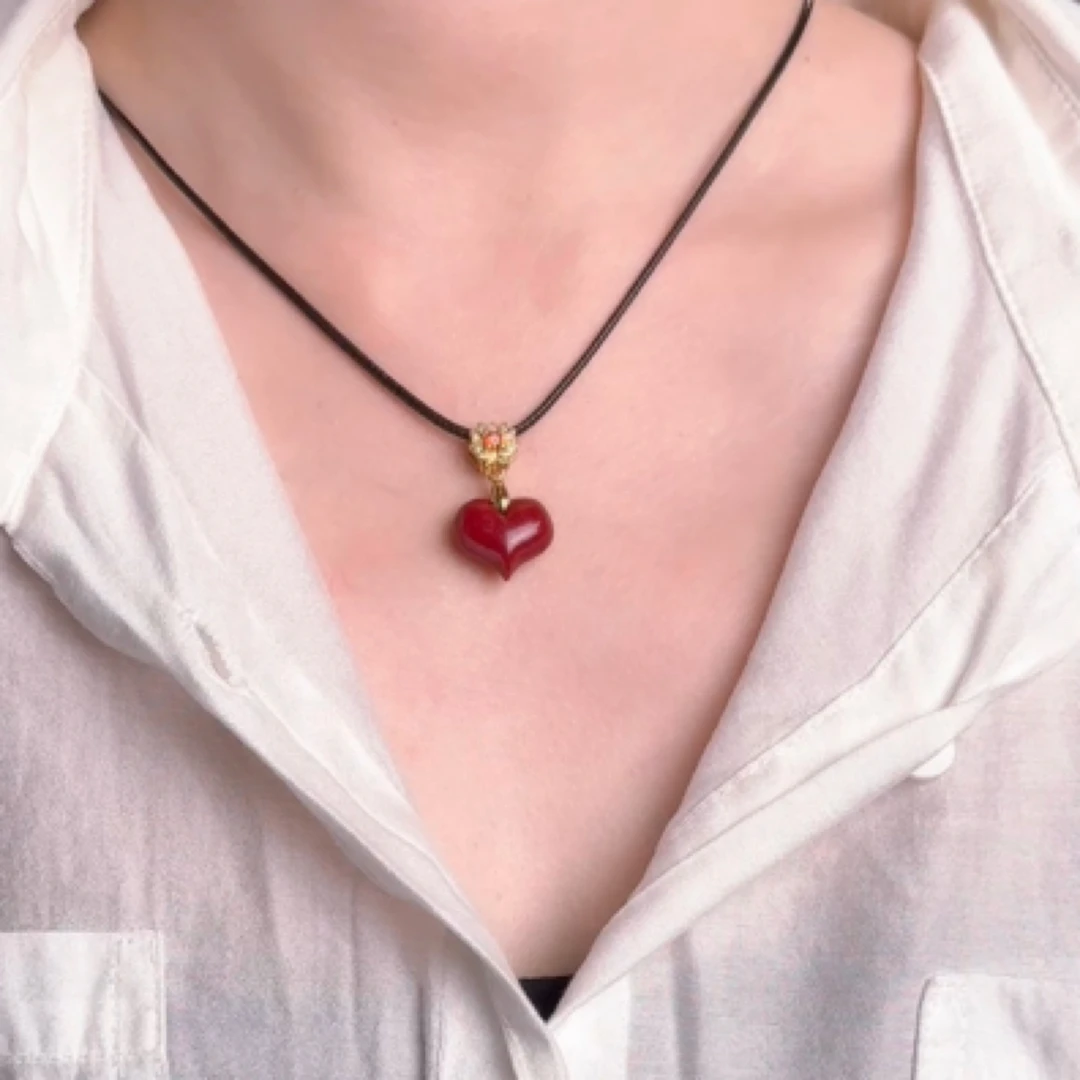 含辰砂工艺品正品高含量朱砂爱心吊坠锁骨链心形转运桃心项链女款