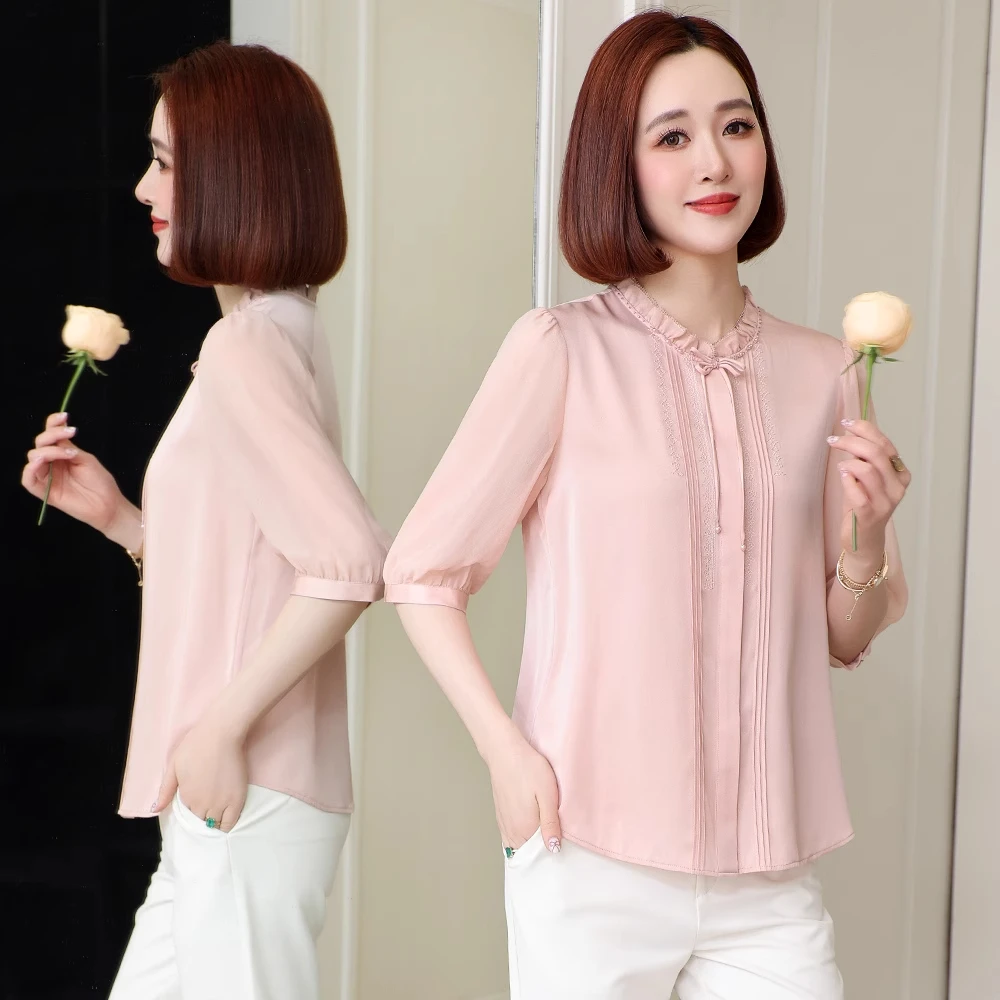 杭州真丝衬衫女2025年夏季新款设计感小众时尚气质桑蚕丝中袖上衣