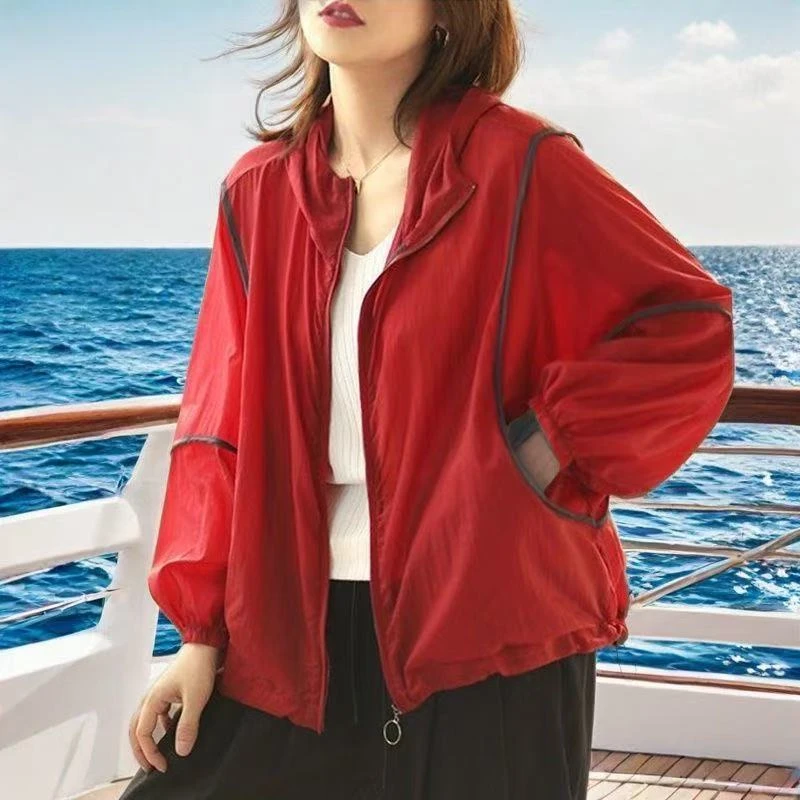 C026夏季新款洋气减龄纯色大码休闲防晒短款女士外套