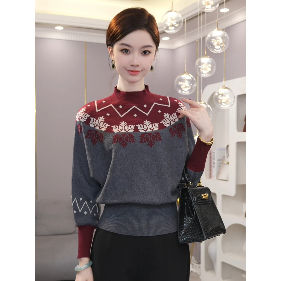 唐熹现货2025秋冬新款【H-D298】含绵羊毛气质灰色针织衫打底毛衣女